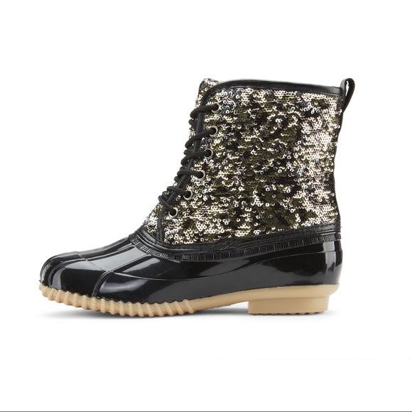 NEW ARRIVALS**LADIES MULTI SEQUIN/BLACK DUCK BOOTS - Picture 4 of 5